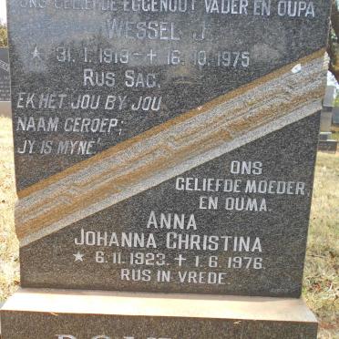 BOUWER Wessel J. 1919-1975 &amp; Anna Johanna Christina 1923-1976