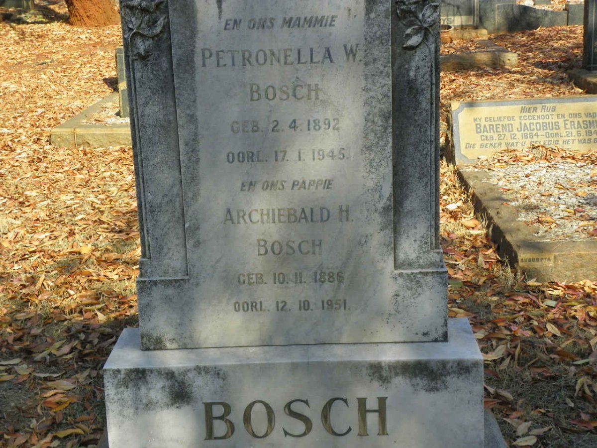 BOSCH Archiebald H. 1886-1951 &amp; Petronella W. 1892-1945