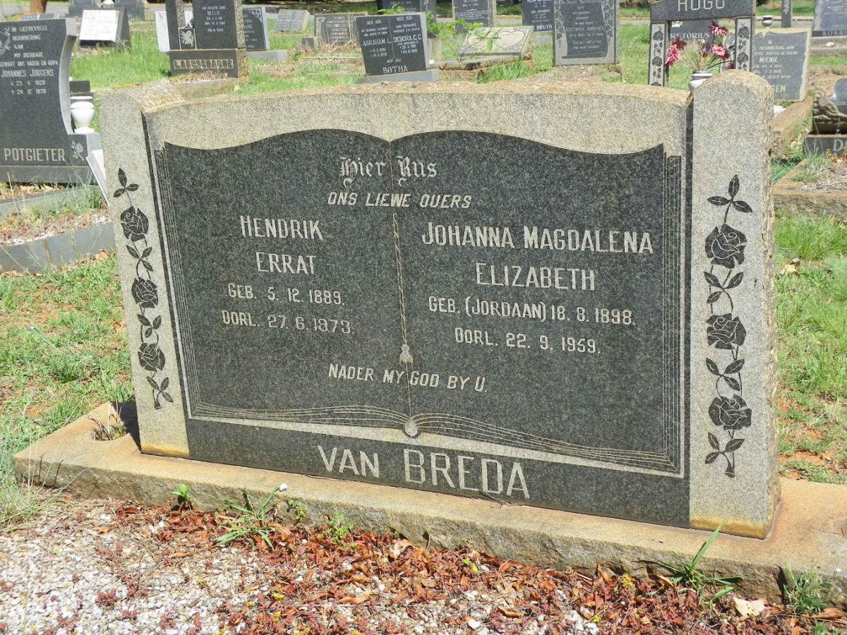 BREDA Hendrik Errat, van 1889-1973 &amp; Johanna Magdalena Elizabeth JORDAAN 1898-1959