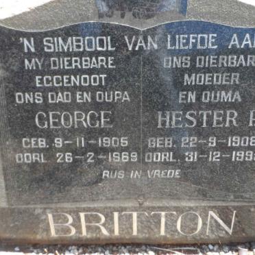 BRITTON George 1905-1969 &amp; Hester P. 1908-1995
