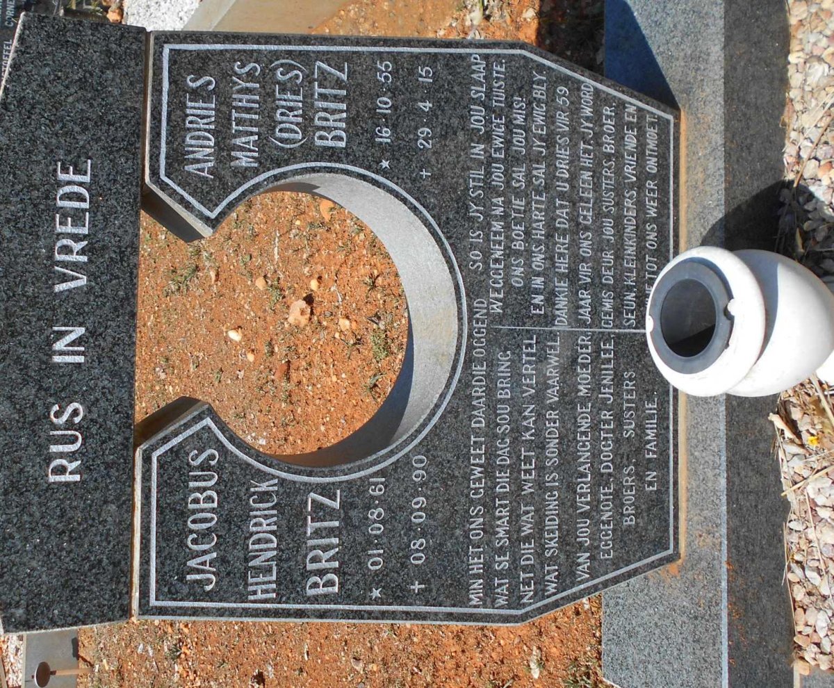 BRITZ Andries Matthys 1955-2015 :: BRITZ Jacobus Hendrick 1961-1990