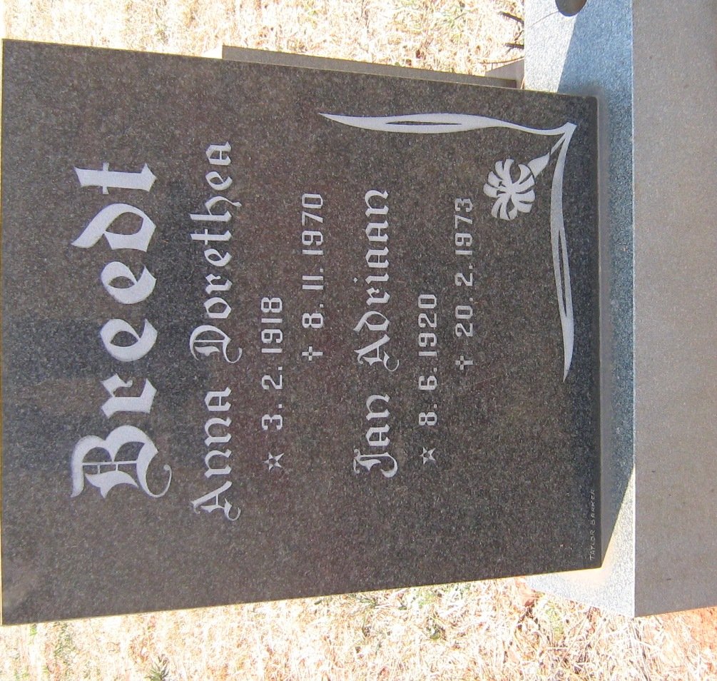 BREEDT Jan Adriaan 1920-1973 &amp; Anna Dorethea 1918-1970