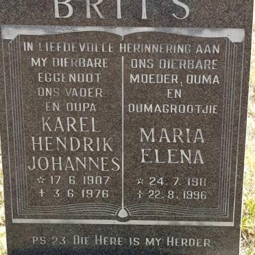 BRITS Karel Hendrik Johannes 1907-1976 &amp; Maria Elena 1911-1996