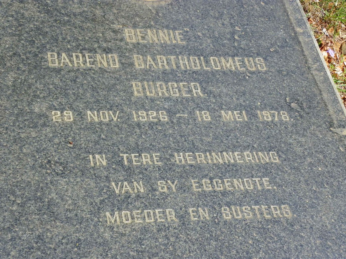 BURGER Barend Bartholomeus 1926-1978
