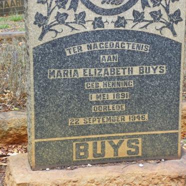 BUYS Maria Elizabeth nee HENNING 1891-1946