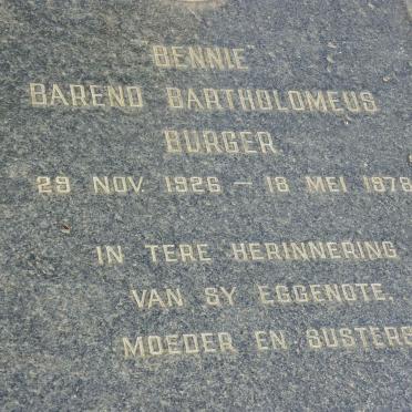 BURGER Barend Bartholomeus 1926-1978