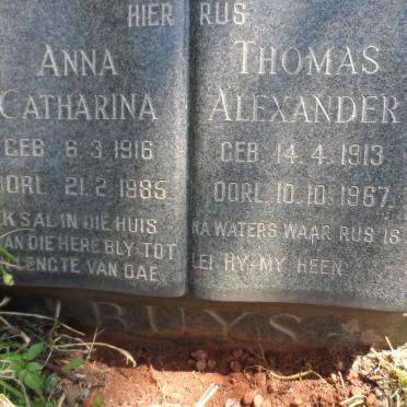 BUYS Thomas Alexander 1913-1967 &amp; Anna Catharina 1916-1985