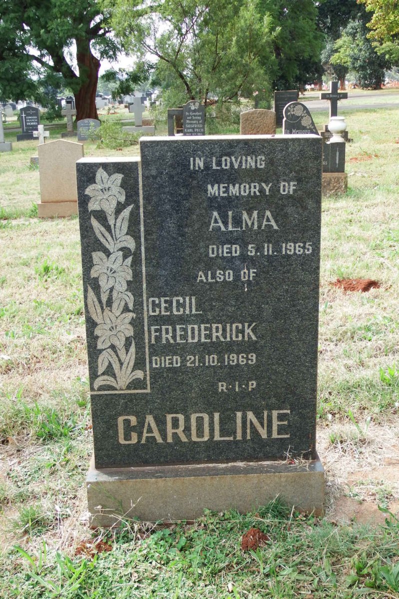 CAROLINE Cecil Frederick -1969 &amp; Alma -1965