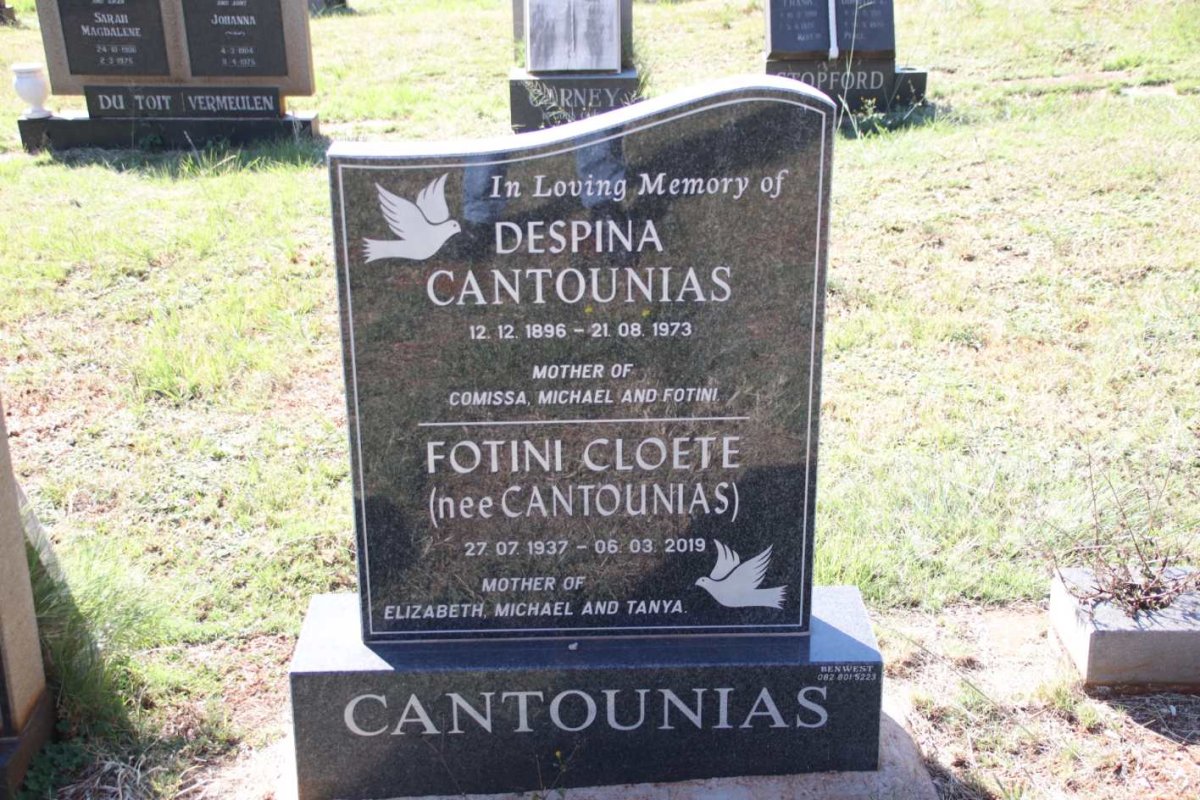 CANTOUNIAS Despina 1896-1973 :: CLOETE Fotini nee CANTOUNIAS 1937-2019