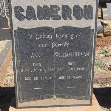 CAMERON William Herman -1965 &amp; Anne -1964