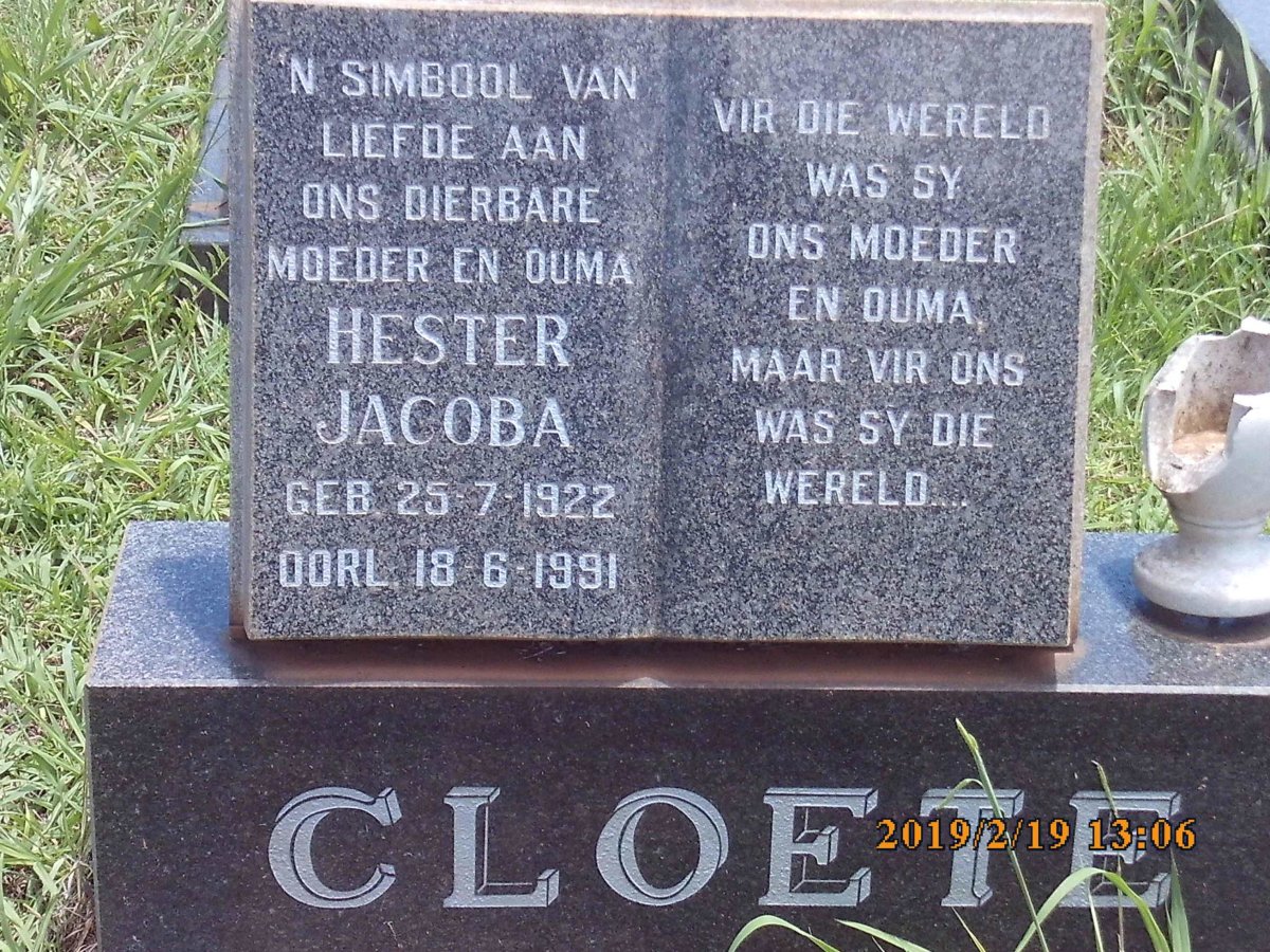 CLOETE Hester Jacoba 1922-1991