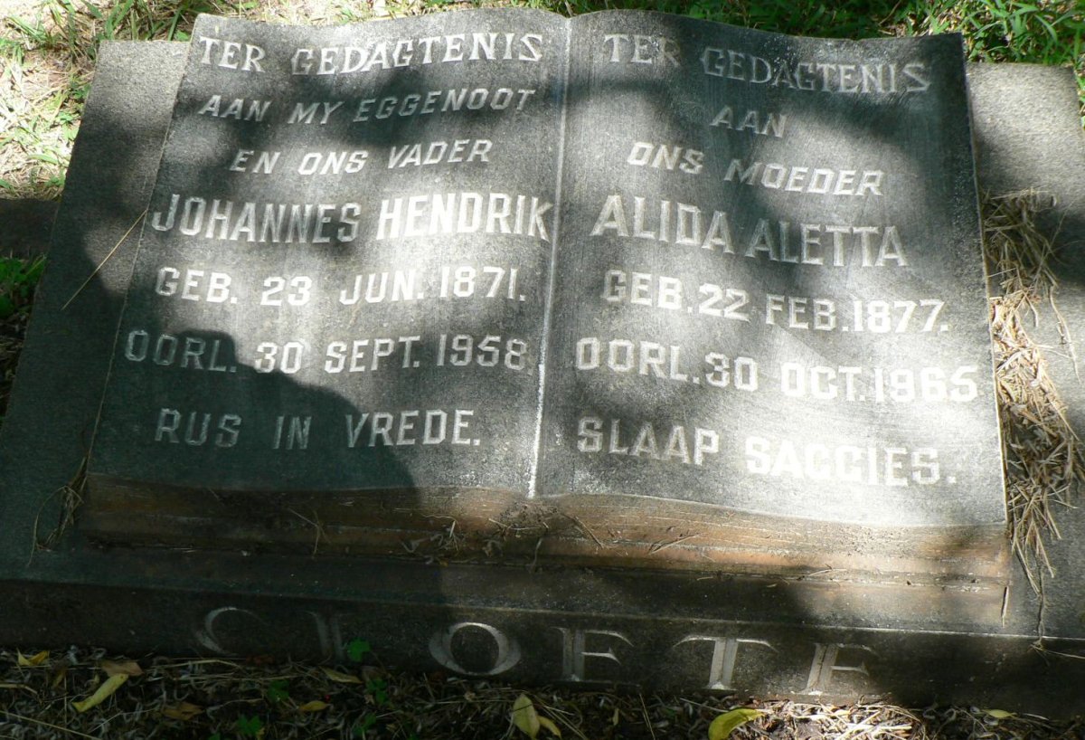 CLOETE Johannes Hendrik 1871-1958 &amp; Alida Aletta 1877-1965