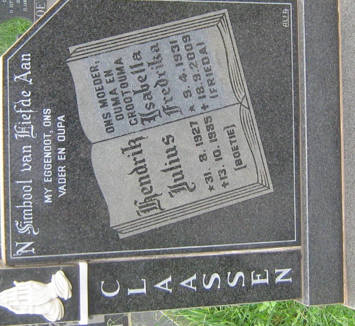 CLAASSEN Hendrik Julius 1927-1985 &amp; Isabella Fredrika 1931-2009