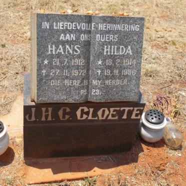CLOETE J.H.C. 1912-1972 &amp; Hilda 1914-1986
