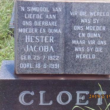 CLOETE Hester Jacoba 1922-1991