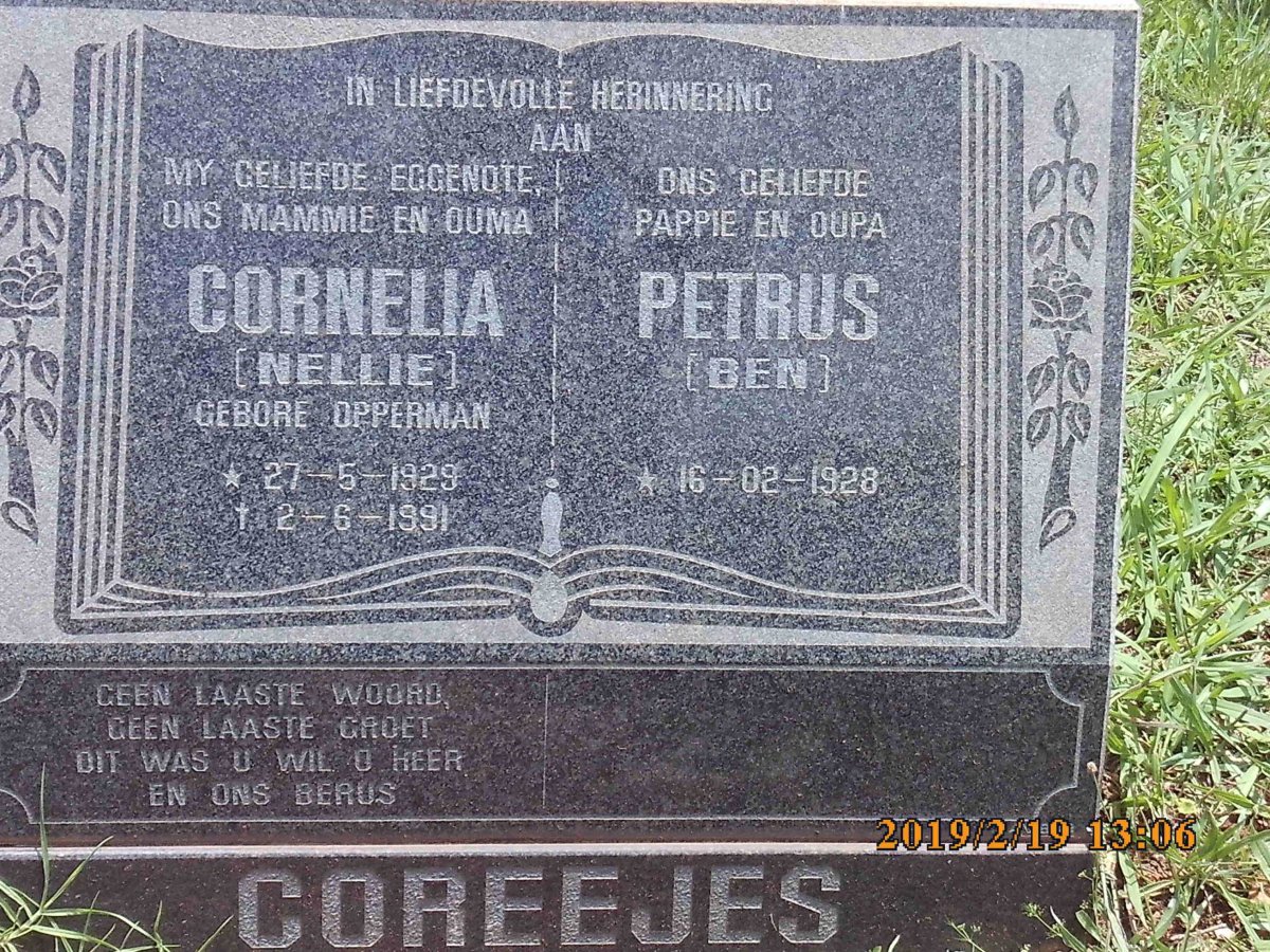 COREEJES Petrus 1928- &amp; Cornelia OPPERMAN 1929-1991