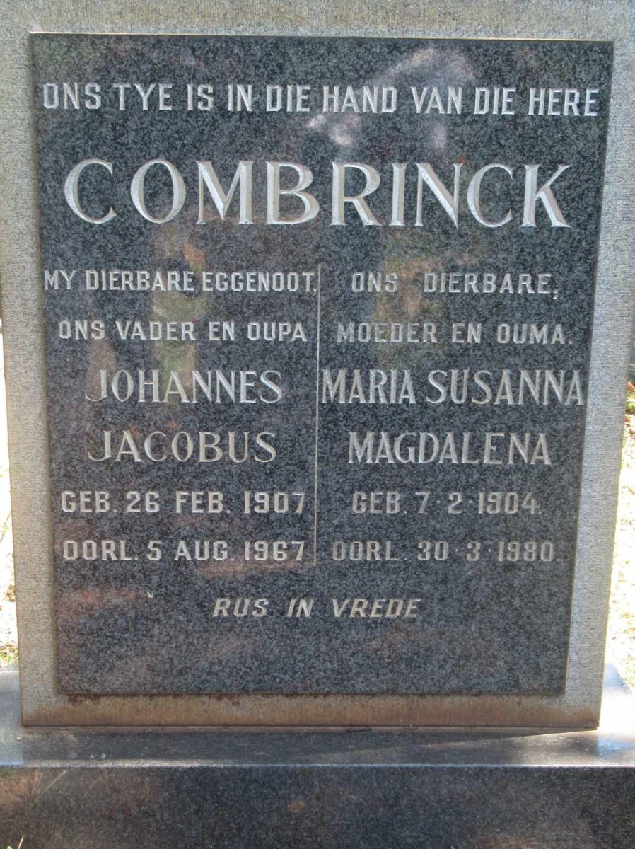 COMBRINCK Johannes Jacobus 1907-1967 &amp; Maria Susanna Magdalena 1904-1980