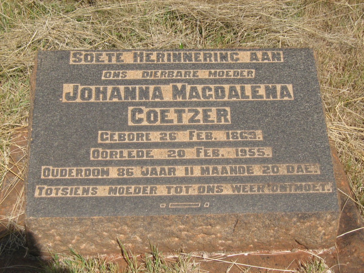 COETZER Johanna Magdalena 1869-1955