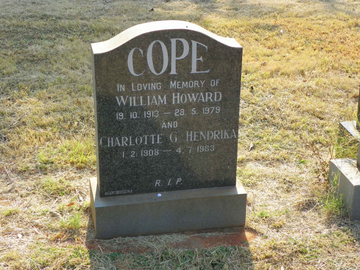 COPE William Howard 1913-1979 &amp; Charlotte G. Hendrika 1908-1983