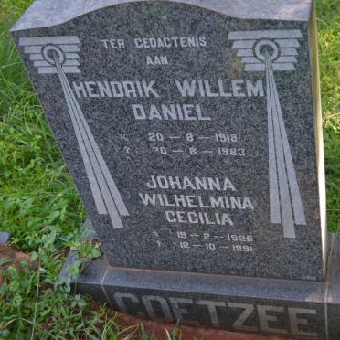COETZEE Hendrik Willem Daniel 1918-1983 &amp; Johanna Wilhelmina Cecilia 1925-1991
