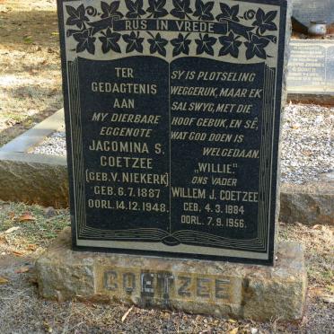 COETZEE Willem J. 1884-1956 &amp; Jacomina S. van NIEKERK 1887-1948
