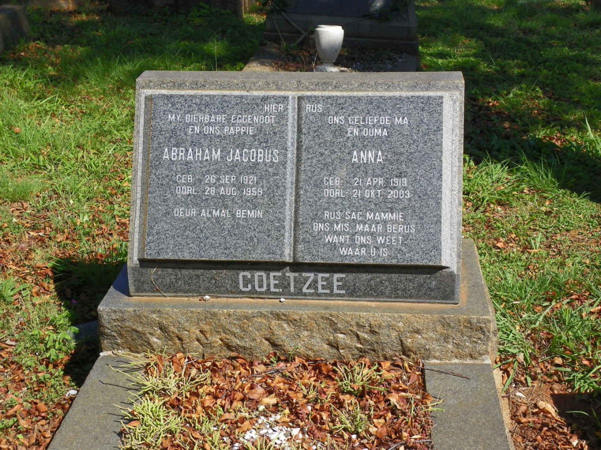 COETZEE Abraham Jacobus 1921-1959 &amp; Anna 1919-2003