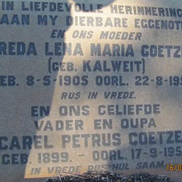 COETZEE Carel Petrus 1899-1957 &amp; Freda Lena Maria KALWEIT 1905-1953
