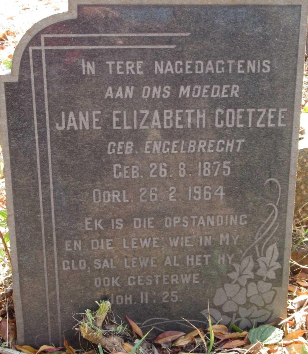 COETZEE Jane Elizabeth nee ENGELBRECHT 1875-1964