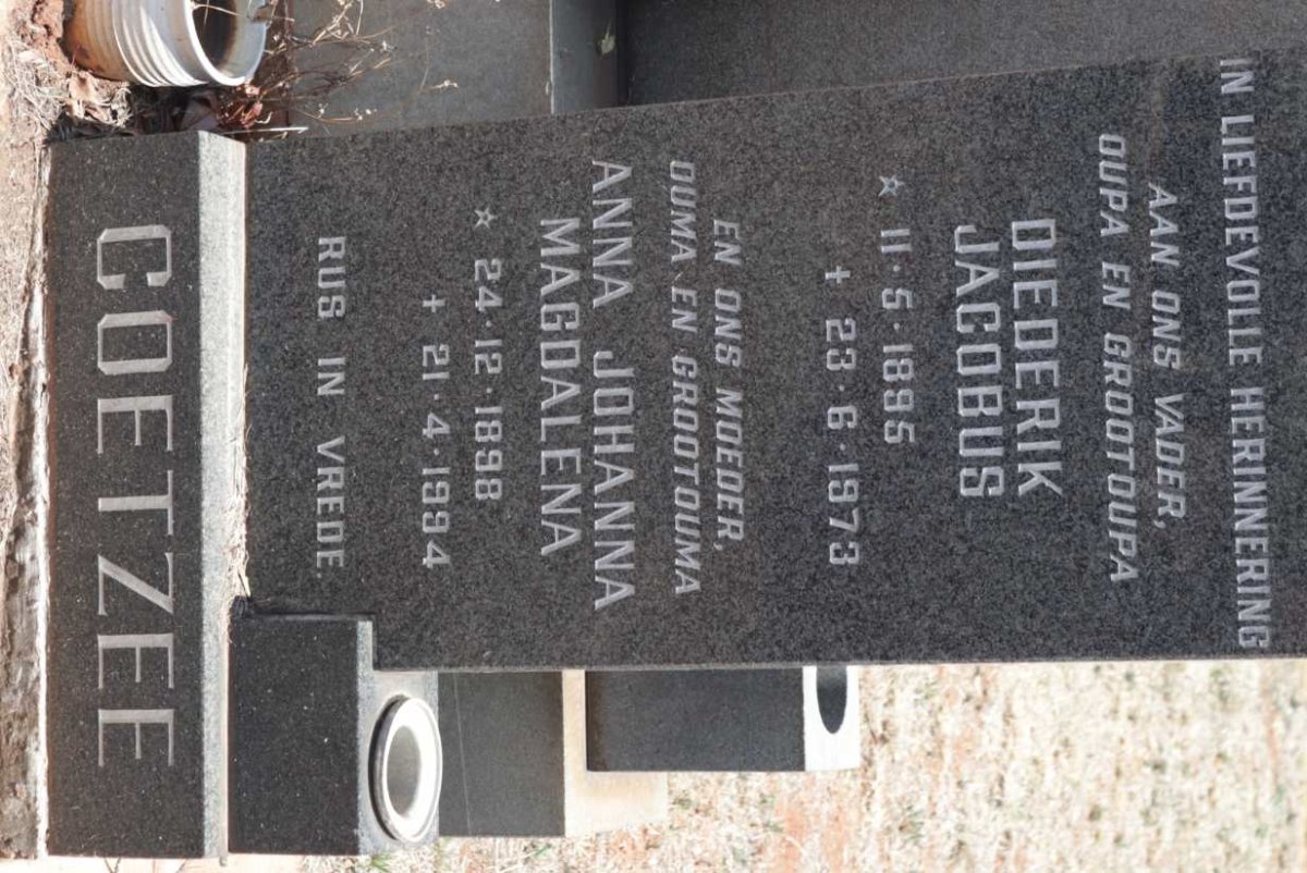 COETZEE Diederik Jacobus 1895-1973 &amp; Anna Johanna Magdalena 1898-1994