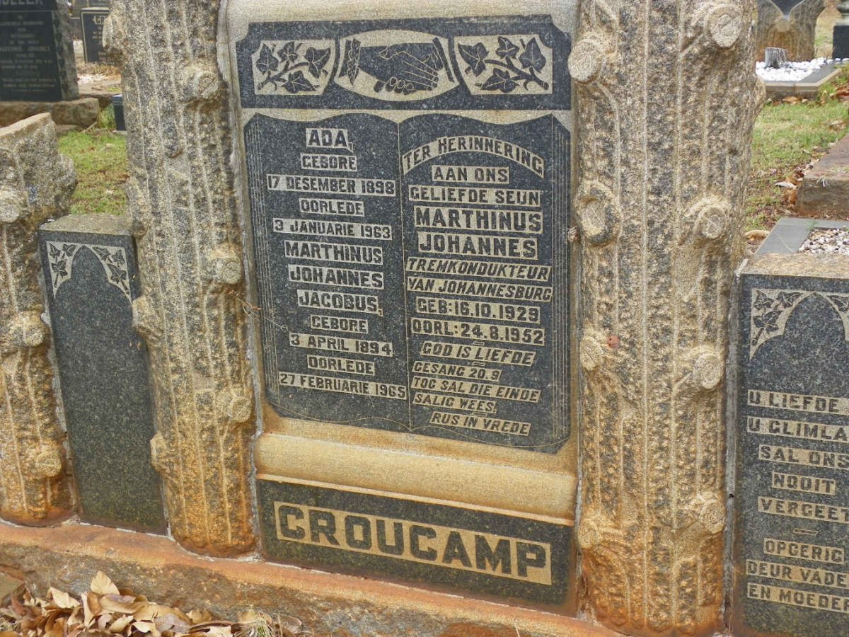 CROUCAMP Marthinus Johannes Jacobus 1894-1965 &amp; Ada 1898-1963 :: CROUCAMP Marthinus Johannes 1929-1952