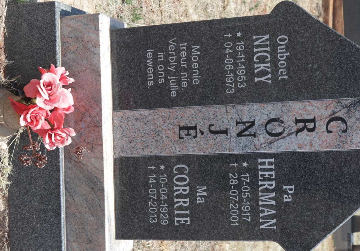 CRONJE Herman 1917-2001 &amp; Corrie 1929-2013 :: CRONJE Nicky 1953-1973