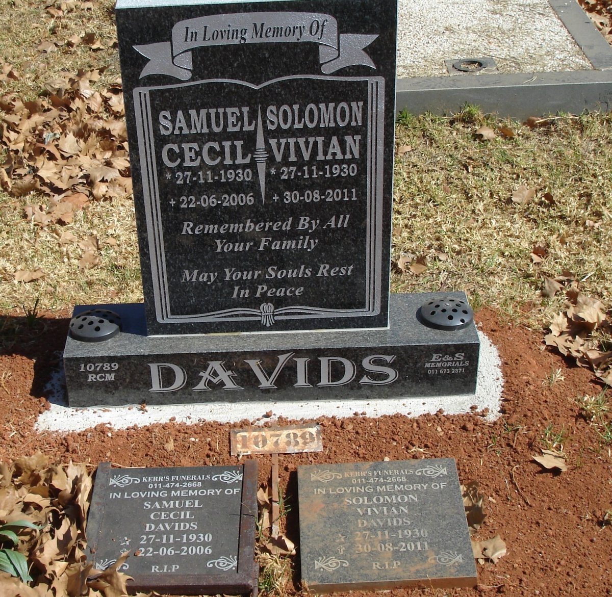 DAVIDS Samuel Cecil 1930-2006 :: DAVIDS Solomon Vivian 1930-2011