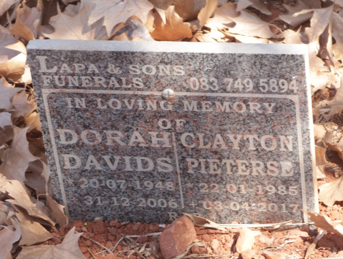 DAVIDS Dorah 1948-2006 :: PIETERSE Clayton 1985-2017