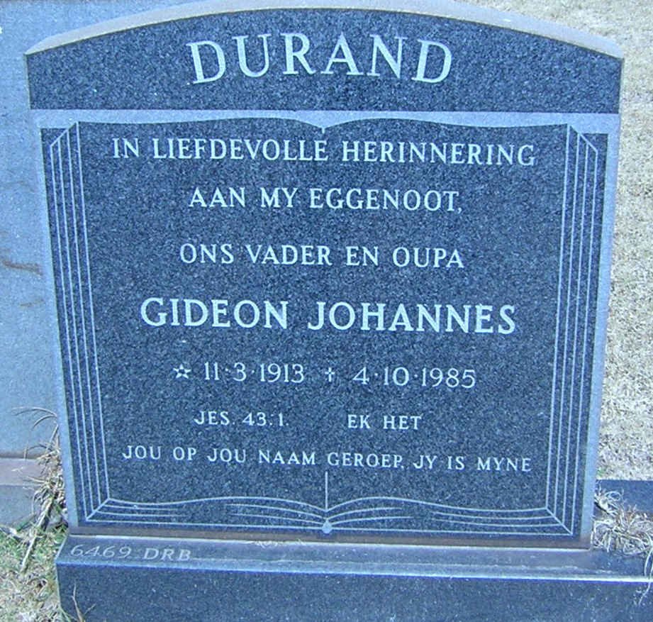 DURAND Gideon Johannes 1913-1985