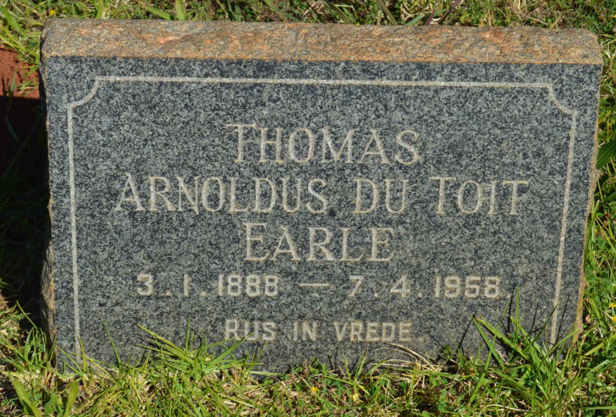 EARLE Thomas Arnoldus du Toit 1888-1958