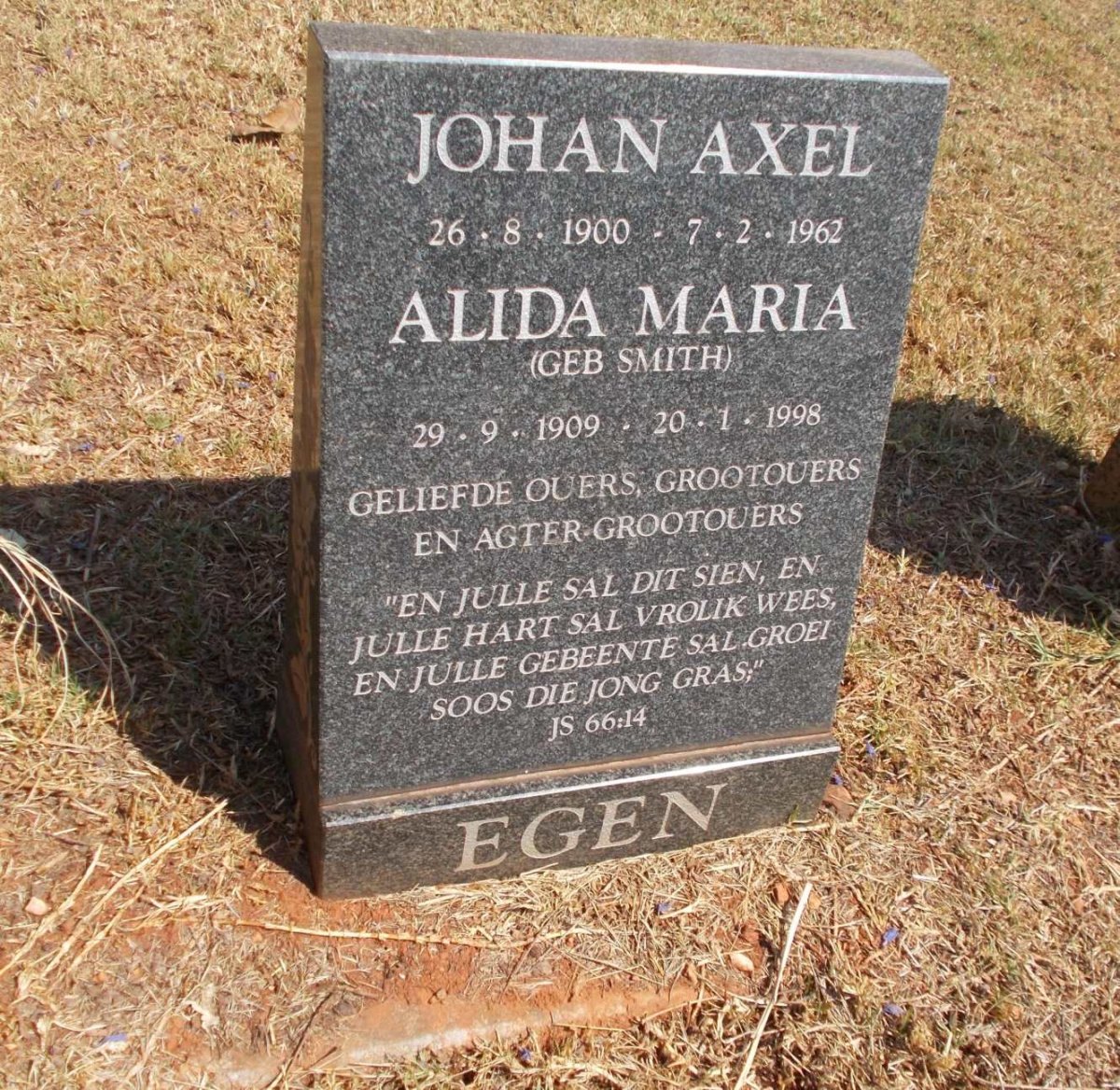 EGEN Johan Axel 1900-1962 &amp; Alida Maria SMITH 1909-1998