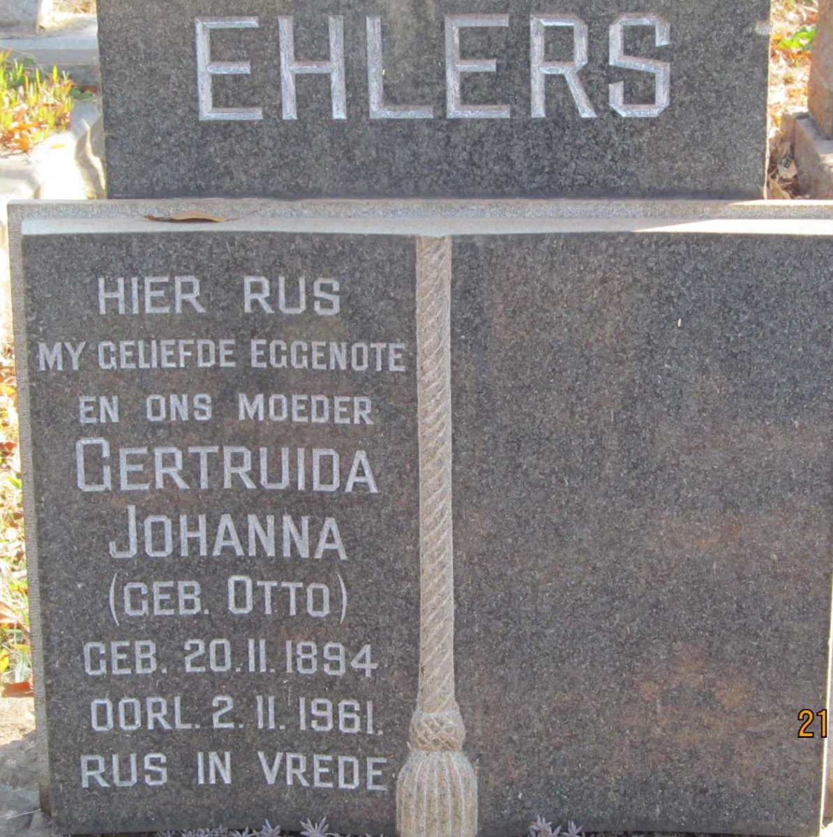 EHLERS Gertruida Johanna nee OTTO 1894-1961