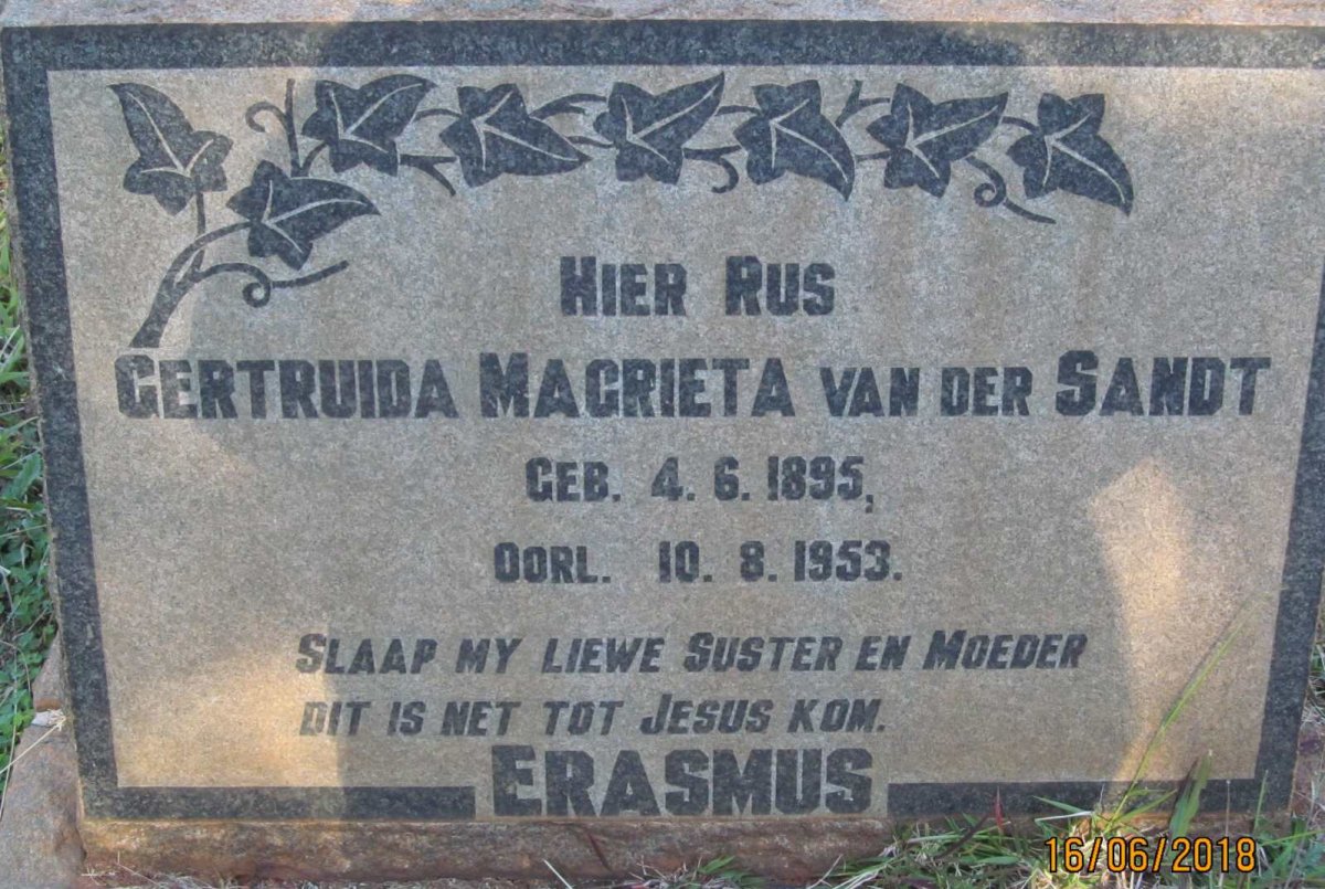 ERASMUS Gertruida Magrieta nee VAN DER SANDT 1895-1953