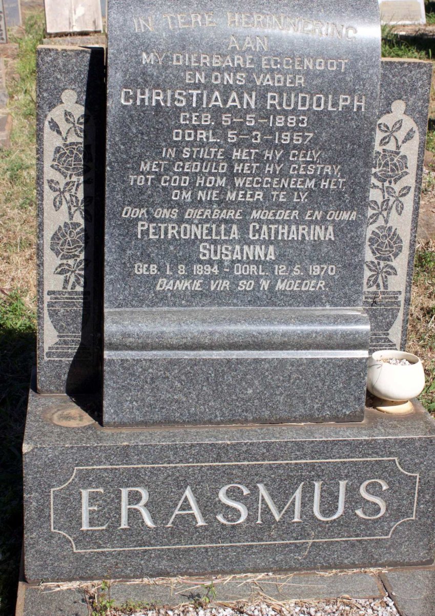 ERASMUS Christiaan Rudolph 1883-1957 &amp; Petronella Catharina Susanna 1894-1970