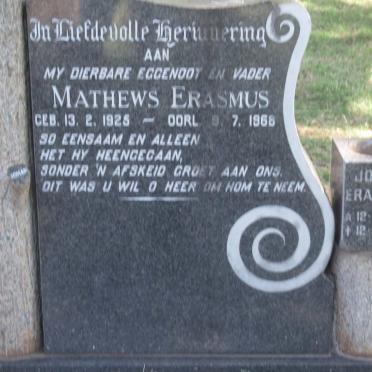 ERASMUS Mathews 1925-1968 :: ERASMUS Johan 1954-1996