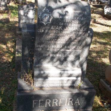 FERREIRA Izak Johannes 1904-1956 &amp; Martha Maria Magdalena 1912-1991