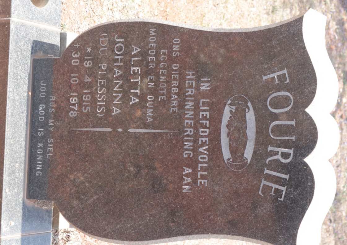 FOURIE Aletta Johanna nee DU PLESSIS 1915-1978