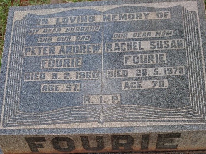 FOURIE Peter Andrew -1960 &amp; Rachel Susan -1978