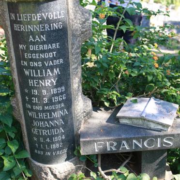 FRANCIS William Henry 1899-1966 &amp; Wilhelmina Johanna Getruida 1904-1982