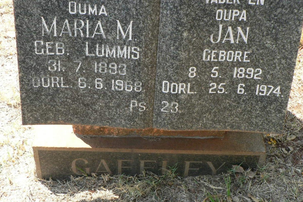 GAFFLEY Jan 1892-1974 &amp; Maria M. LUMMIS 1893-1968