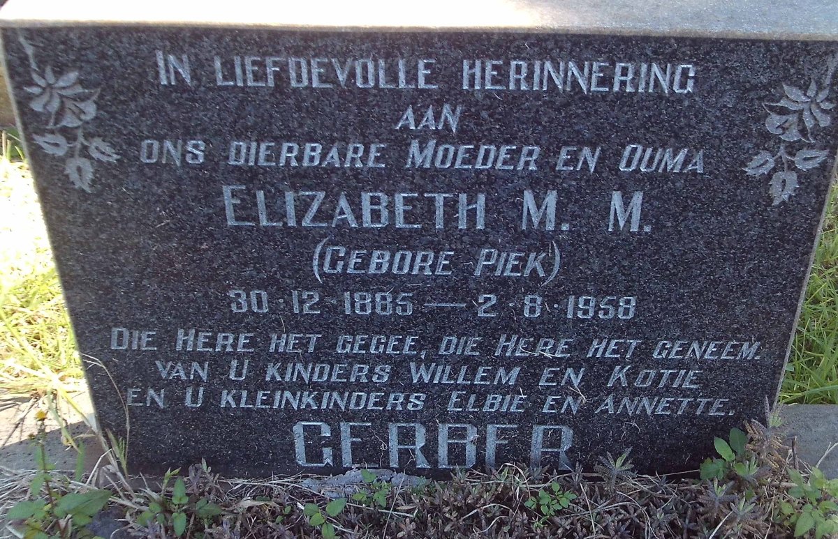 GERBER Elizabeth M.M. nee PIEK 1885-1958