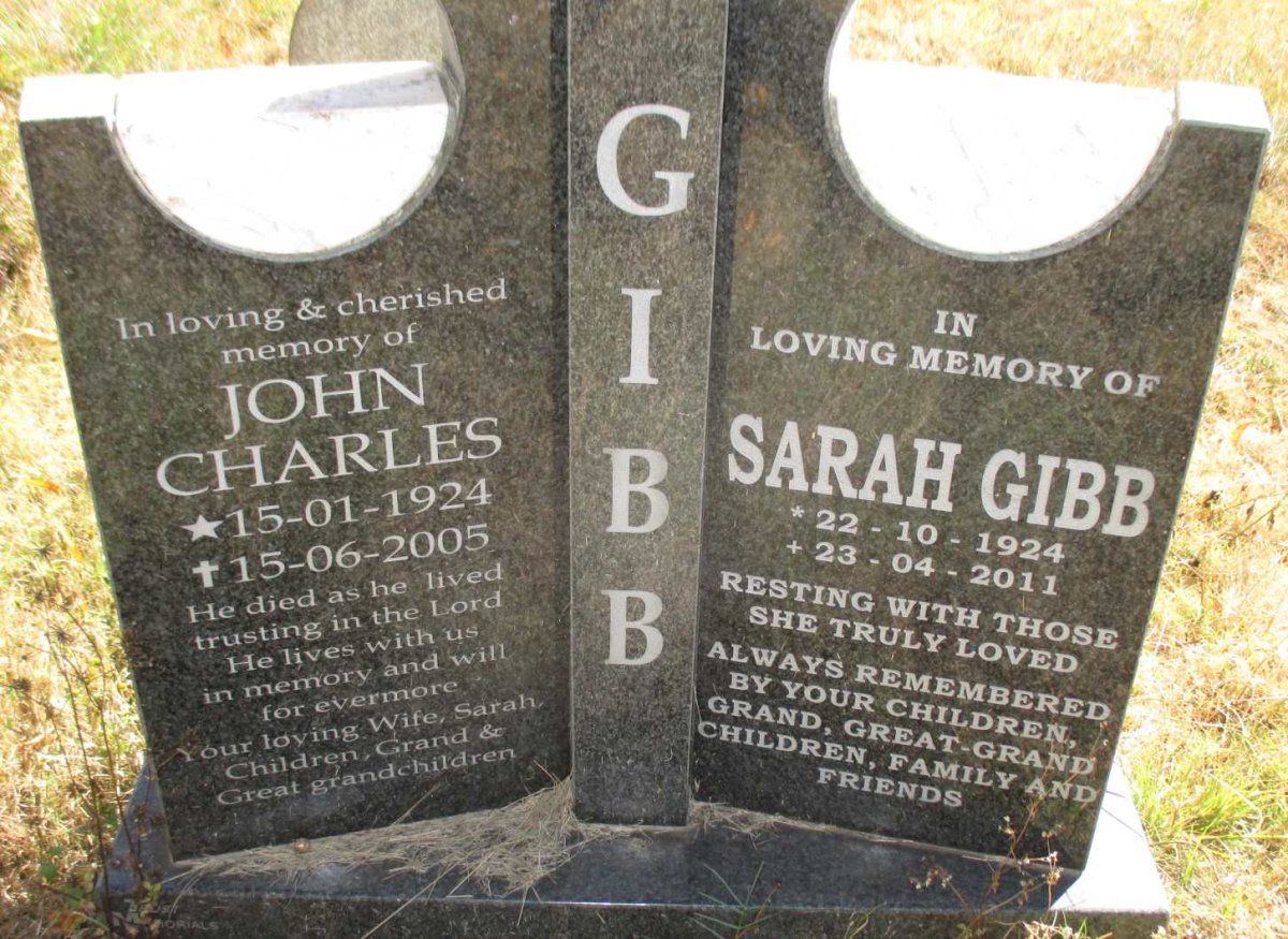 GIBB John Charles 1924-2005 &amp; Sarah 1924-2011