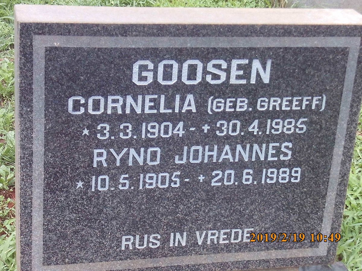 GOOSEN Ryno Johannes 1905-1989 &amp; Cornelia GREEFF 1904-1985