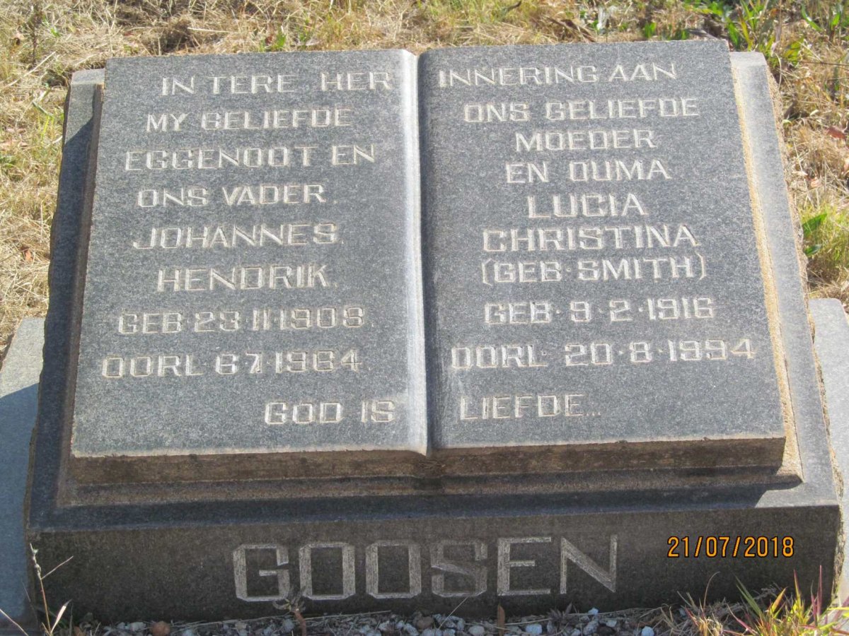GOOSEN Johannes Hendrik 1906-1964 &amp; Lucia Christina SMITH 1916-1994