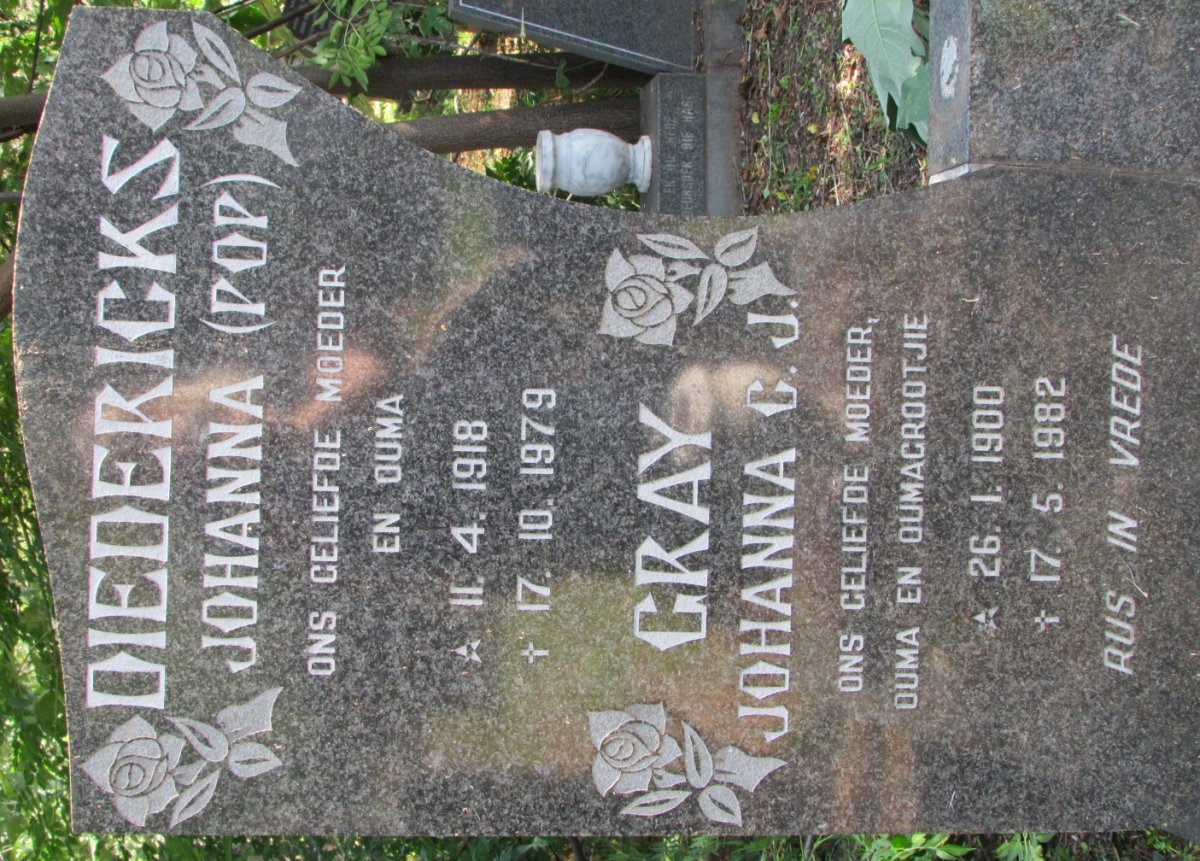 GRAY Johanna C.J. 1900-1982 :: DIEDERICKS Johanna 1918-1979